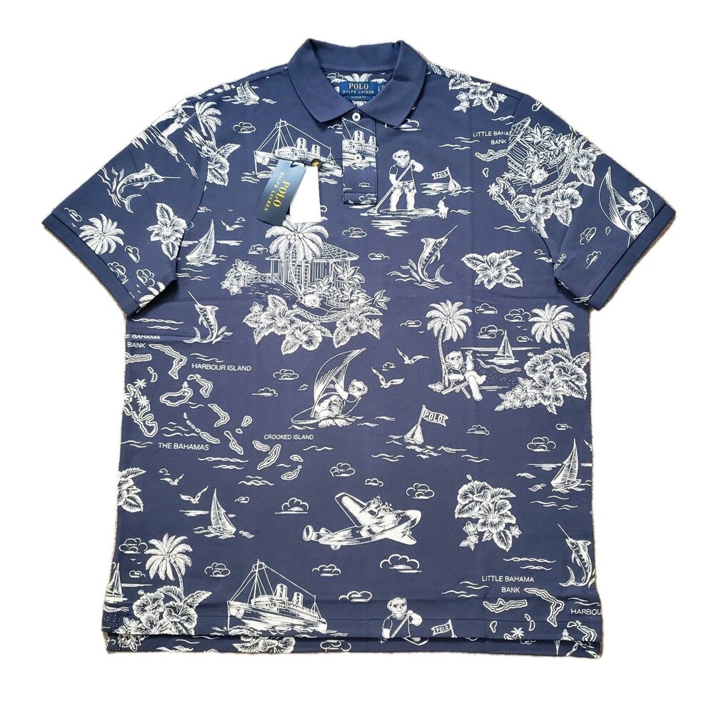 NWT Polo Ralph Lauren Island Bear Sz Large Classic Fit Mens Blue Polo Shirt